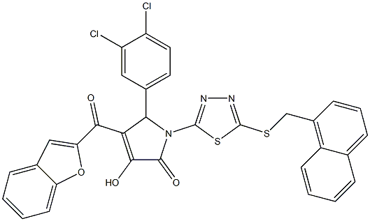 4-(1-benzofuran-2-ylcarbonyl)-5-(3,4-dichlorophenyl)-3-hydroxy-1-{5-[(1-naphthylmethyl)sulfanyl]-1,3,4-thiadiazol-2-yl}-1,5-dihydro-2H-pyrrol-2-one Structure