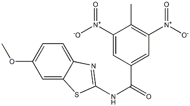 3,5-bisnitro-N-(6-methoxy-1,3-benzothiazol-2-yl)-4-methylbenzamide 结构式