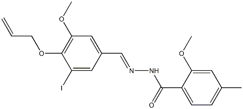 N'-[4-(allyloxy)-3-iodo-5-methoxybenzylidene]-2-methoxy-4-methylbenzohydrazide 化学構造式