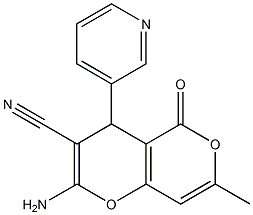 2-amino-7-methyl-5-oxo-4-(3-pyridinyl)-4H,5H-pyrano[4,3-b]pyran-3-carbonitrile 化学構造式