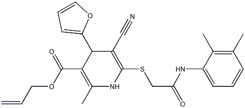 allyl 5-cyano-6-{[2-(2,3-dimethylanilino)-2-oxoethyl]sulfanyl}-4-(2-furyl)-2-methyl-1,4-dihydro-3-pyridinecarboxylate,,结构式