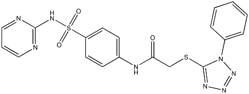 2-[(1-phenyl-1H-tetraazol-5-yl)sulfanyl]-N-{4-[(2-pyrimidinylamino)sulfonyl]phenyl}acetamide Struktur