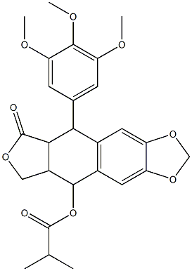 8-oxo-9-(3,4,5-trimethoxyphenyl)-5,5a,6,8,8a,9-hexahydrofuro[3',4':6,7]naphtho[2,3-d][1,3]dioxol-5-yl 2-methylpropanoate Struktur