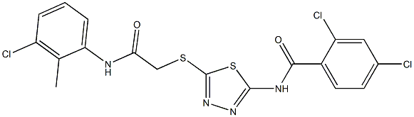 2,4-dichloro-N-(5-{[2-(3-chloro-2-methylanilino)-2-oxoethyl]sulfanyl}-1,3,4-thiadiazol-2-yl)benzamide Struktur