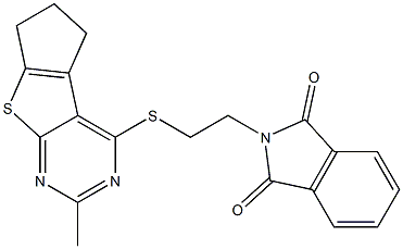 2-{2-[(2-methyl-6,7-dihydro-5H-cyclopenta[4,5]thieno[2,3-d]pyrimidin-4-yl)sulfanyl]ethyl}-1H-isoindole-1,3(2H)-dione,,结构式