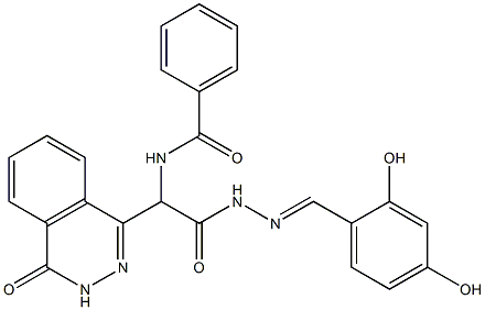 N-[2-[2-(2,4-dihydroxybenzylidene)hydrazino]-2-oxo-1-(4-oxo-3,4-dihydro-1-phthalazinyl)ethyl]benzamide Struktur