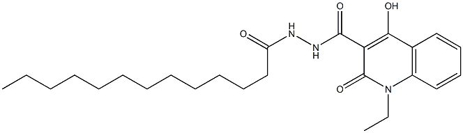 1-ethyl-4-hydroxy-2-oxo-N'-tridecanoyl-1,2-dihydroquinoline-3-carbohydrazide Struktur