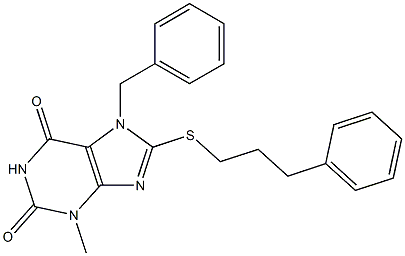 7-benzyl-3-methyl-8-[(3-phenylpropyl)sulfanyl]-3,7-dihydro-1H-purine-2,6-dione Struktur