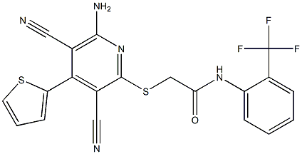 2-{[6-amino-3,5-dicyano-4-(2-thienyl)-2-pyridinyl]sulfanyl}-N-[2-(trifluoromethyl)phenyl]acetamide Structure