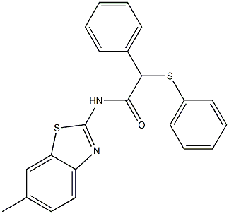 N-(6-methyl-1,3-benzothiazol-2-yl)-2-phenyl-2-(phenylsulfanyl)acetamide,,结构式