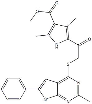 methyl 2,4-dimethyl-5-{[(2-methyl-6-phenylthieno[2,3-d]pyrimidin-4-yl)sulfanyl]acetyl}-1H-pyrrole-3-carboxylate,,结构式