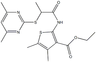 ethyl 2-({2-[(4,6-dimethyl-2-pyrimidinyl)sulfanyl]propanoyl}amino)-4,5-dimethyl-3-thiophenecarboxylate Structure