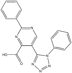 2-phenyl-5-(1-phenyl-1H-tetraazol-5-yl)-4-pyrimidinecarboxylic acid Struktur