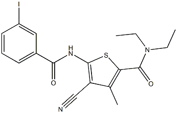 4-cyano-N,N-diethyl-5-[(3-iodobenzoyl)amino]-3-methyl-2-thiophenecarboxamide Structure