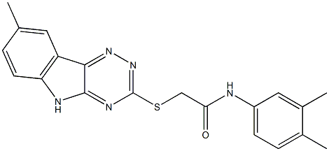 N-(3,4-dimethylphenyl)-2-[(8-methyl-5H-[1,2,4]triazino[5,6-b]indol-3-yl)sulfanyl]acetamide 化学構造式