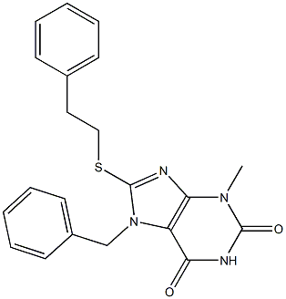 7-benzyl-3-methyl-8-[(2-phenylethyl)sulfanyl]-3,7-dihydro-1H-purine-2,6-dione 化学構造式