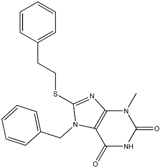 7-benzyl-3-methyl-8-[(2-phenylethyl)sulfanyl]-3,7-dihydro-1H-purine-2,6-dione Struktur