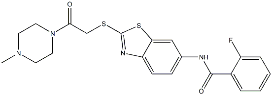 2-fluoro-N-(2-{[2-(4-methyl-1-piperazinyl)-2-oxoethyl]sulfanyl}-1,3-benzothiazol-6-yl)benzamide