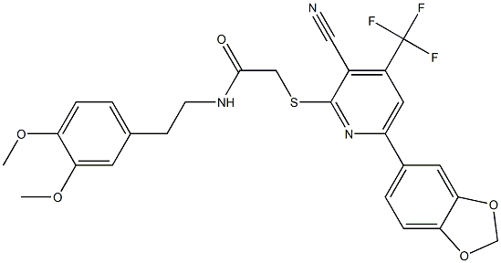 2-{[6-(1,3-benzodioxol-5-yl)-3-cyano-4-(trifluoromethyl)pyridin-2-yl]sulfanyl}-N-[2-(3,4-dimethoxyphenyl)ethyl]acetamide Structure