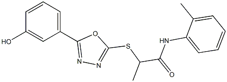 2-{[5-(3-hydroxyphenyl)-1,3,4-oxadiazol-2-yl]sulfanyl}-N-(2-methylphenyl)propanamide 化学構造式