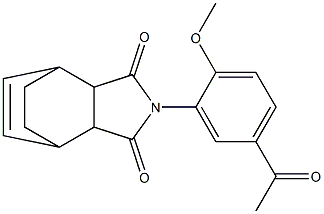 4-(5-acetyl-2-methoxyphenyl)-4-azatricyclo[5.2.2.0~2,6~]undec-8-ene-3,5-dione Struktur