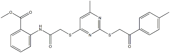 methyl 2-({[(6-methyl-2-{[2-(4-methylphenyl)-2-oxoethyl]sulfanyl}-4-pyrimidinyl)sulfanyl]acetyl}amino)benzoate Struktur