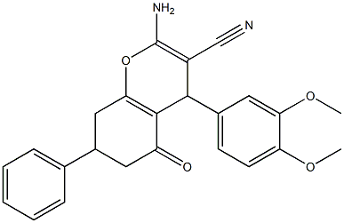 2-amino-4-(3,4-dimethoxyphenyl)-5-oxo-7-phenyl-5,6,7,8-tetrahydro-4H-chromene-3-carbonitrile Struktur