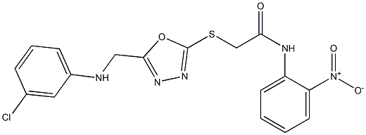 2-[(5-{[(3-chlorophenyl)amino]methyl}-1,3,4-oxadiazol-2-yl)sulfanyl]-N-{2-nitrophenyl}acetamide,,结构式