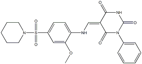 5-{[2-methoxy-4-(1-piperidinylsulfonyl)anilino]methylene}-1-phenyl-2,4,6(1H,3H,5H)-pyrimidinetrione 化学構造式