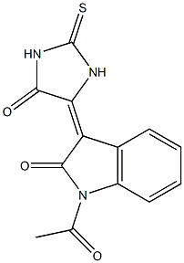 1-acetyl-3-(5-oxo-2-thioxo-4-imidazolidinylidene)-1,3-dihydro-2H-indol-2-one 化学構造式