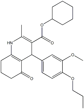 cyclohexyl 4-(3-methoxy-4-propoxyphenyl)-2-methyl-5-oxo-1,4,5,6,7,8-hexahydro-3-quinolinecarboxylate,,结构式
