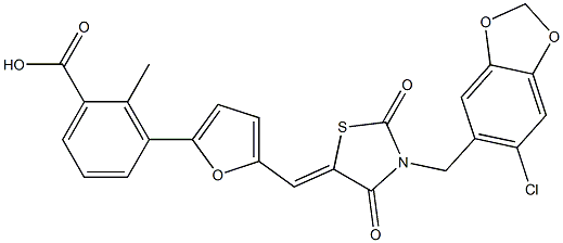 3-[5-({3-[(6-chloro-1,3-benzodioxol-5-yl)methyl]-2,4-dioxo-1,3-thiazolidin-5-ylidene}methyl)-2-furyl]-2-methylbenzoic acid|