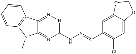 6-chloro-1,3-benzodioxole-5-carbaldehyde (5-methyl-5H-[1,2,4]triazino[5,6-b]indol-3-yl)hydrazone 化学構造式