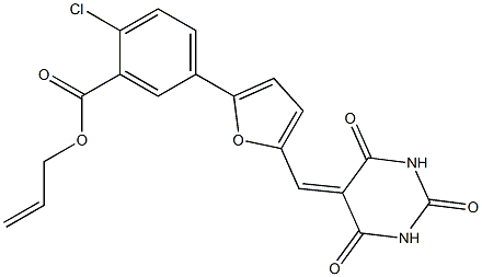 allyl 2-chloro-5-{5-[(2,4,6-trioxotetrahydro-5(2H)-pyrimidinylidene)methyl]-2-furyl}benzoate Structure