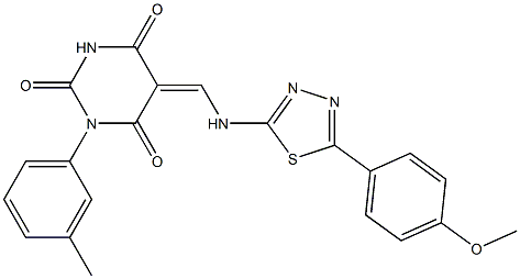 5-({[5-(4-methoxyphenyl)-1,3,4-thiadiazol-2-yl]amino}methylene)-1-(3-methylphenyl)-2,4,6(1H,3H,5H)-pyrimidinetrione 化学構造式