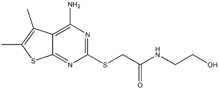 2-[(4-amino-5,6-dimethylthieno[2,3-d]pyrimidin-2-yl)sulfanyl]-N-(2-hydroxyethyl)acetamide Struktur