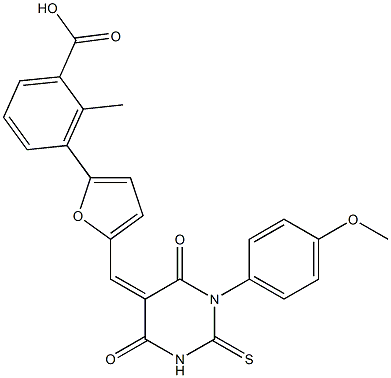 3-{5-[(1-(4-methoxyphenyl)-4,6-dioxo-2-thioxotetrahydropyrimidin-5(2H)-ylidene)methyl]-2-furyl}-2-methylbenzoic acid Struktur