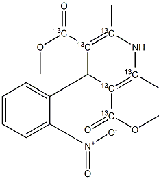1,4-二氢-2,6-二甲基-4-(2-硝基苯基)-3,5-吡啶-2,3,5,6-13C4-二羧酸-13C2 二甲酯, , 结构式