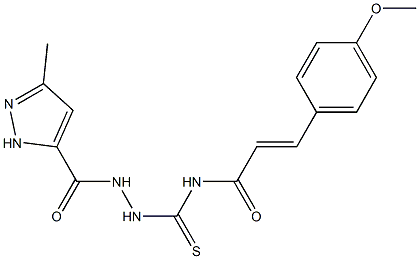 (E)-3-(4-methoxyphenyl)-N-({2-[(3-methyl-1H-pyrazol-5-yl)carbonyl]hydrazino}carbothioyl)-2-propenamide,,结构式