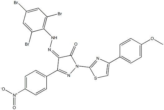 1-[4-(4-methoxyphenyl)-1,3-thiazol-2-yl]-3-(4-nitrophenyl)-1H-pyrazole-4,5-dione 4-[N-(2,4,6-tribromophenyl)hydrazone] Structure