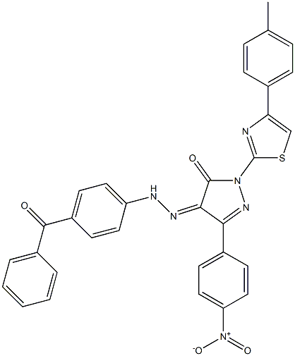 1-[4-(4-methylphenyl)-1,3-thiazol-2-yl]-3-(4-nitrophenyl)-1H-pyrazole-4,5-dione 4-[N-(4-benzoylphenyl)hydrazone] Structure