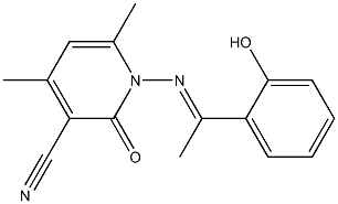 1-{[(E)-1-(2-hydroxyphenyl)ethylidene]amino}-4,6-dimethyl-2-oxo-1,2-dihydro-3-pyridinecarbonitrile,,结构式