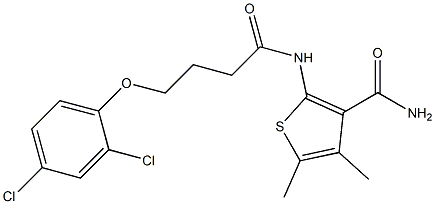 2-{[4-(2,4-dichlorophenoxy)butanoyl]amino}-4,5-dimethyl-3-thiophenecarboxamide Struktur