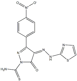 3-(4-nitrophenyl)-5-oxo-4-[(Z)-2-(1,3-thiazol-2-yl)hydrazono]-1H-pyrazole-1(5H)-carbothioamide,,结构式