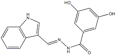 3,5-dihydroxy-N'-[(E)-1H-indol-3-ylmethylidene]benzohydrazide 化学構造式