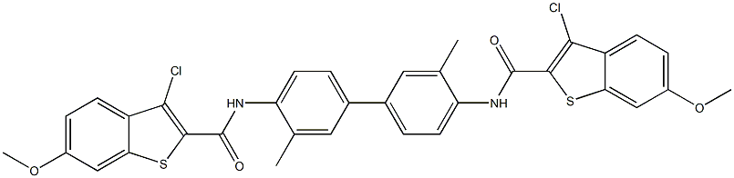 3-chloro-N-(4'-{[(3-chloro-6-methoxy-1-benzothiophen-2-yl)carbonyl]amino}-3,3'-dimethyl[1,1'-biphenyl]-4-yl)-6-methoxy-1-benzothiophene-2-carboxamide Structure