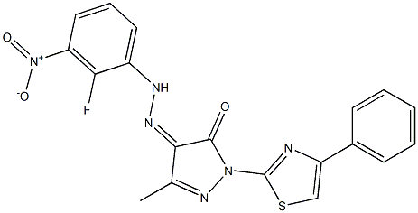 3-methyl-1-(4-phenyl-1,3-thiazol-2-yl)-1H-pyrazole-4,5-dione 4-[N-(2-fluoro-3-nitrophenyl)hydrazone],,结构式