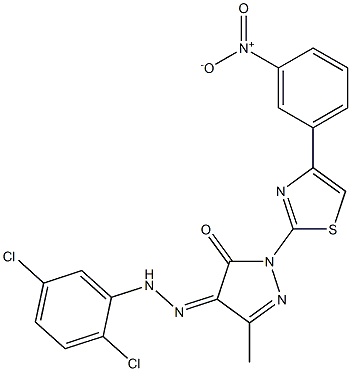 3-methyl-1-[4-(3-nitrophenyl)-1,3-thiazol-2-yl]-1H-pyrazole-4,5-dione 4-[N-(2,5-dichlorophenyl)hydrazone] Struktur