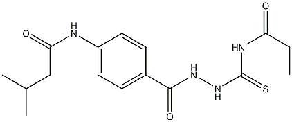 3-methyl-N-[4-({2-[(propionylamino)carbothioyl]hydrazino}carbonyl)phenyl]butanamide Struktur