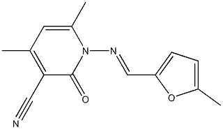 4,6-dimethyl-1-{[(E)-(5-methyl-2-furyl)methylidene]amino}-2-oxo-1,2-dihydro-3-pyridinecarbonitrile,,结构式